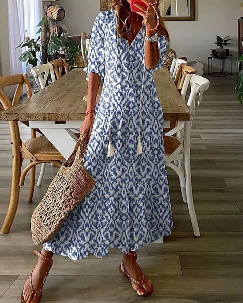 Margaret™ | Boho Tassel-Tie Midi Dress