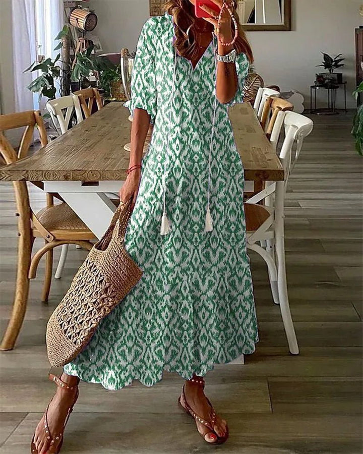 Margaret™ | Boho Tassel-Tie Midi Dress