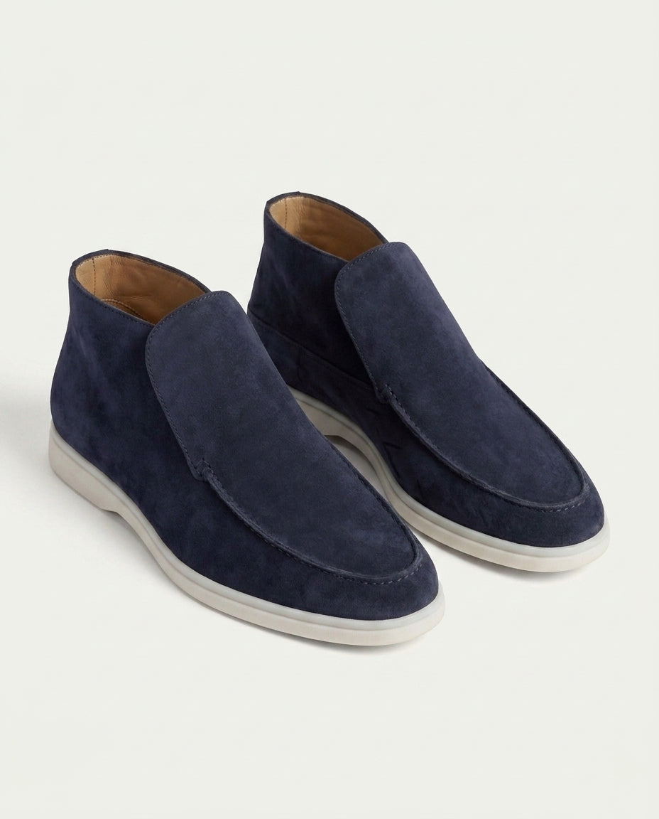 Michael Sydney men's navy high-top loafer, front view