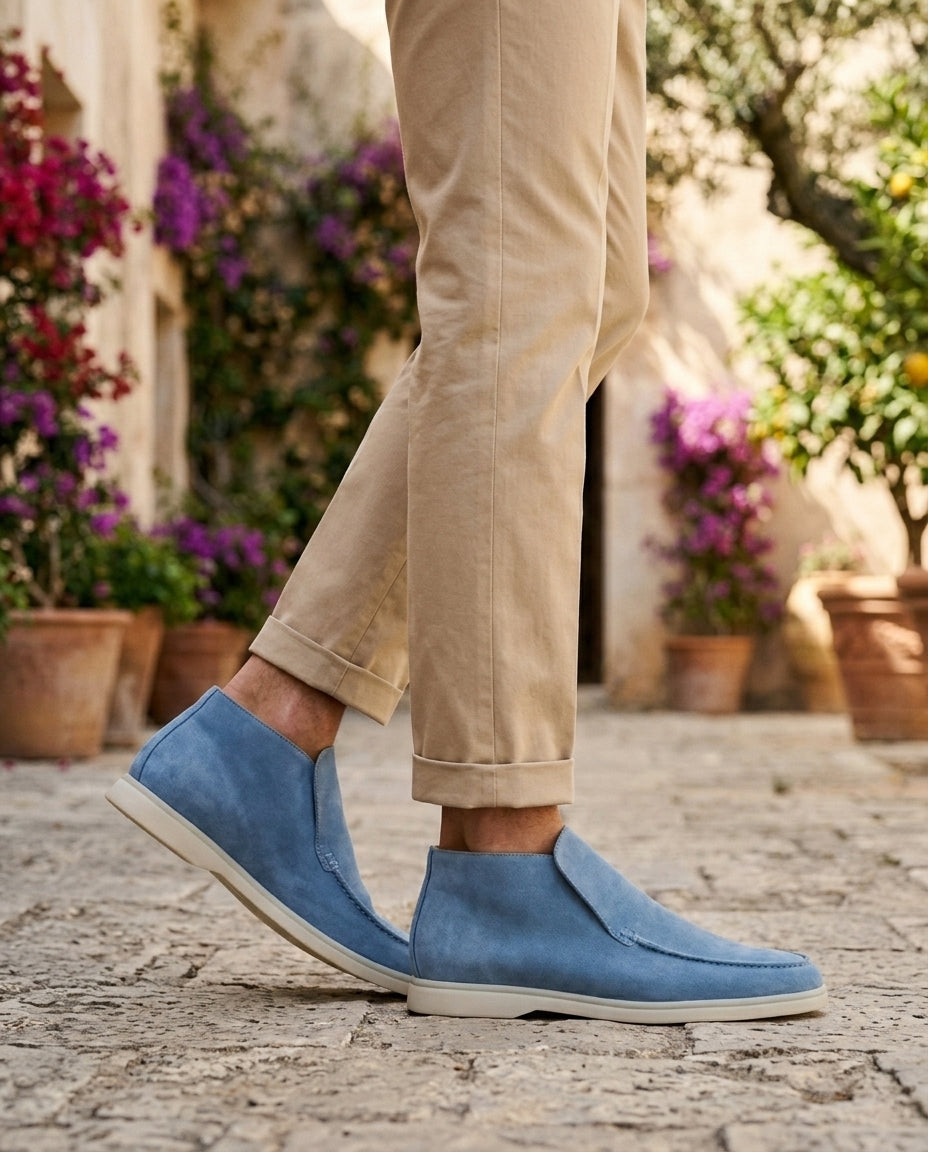 Michael Sydney men's sky blue high-top loafer, front view