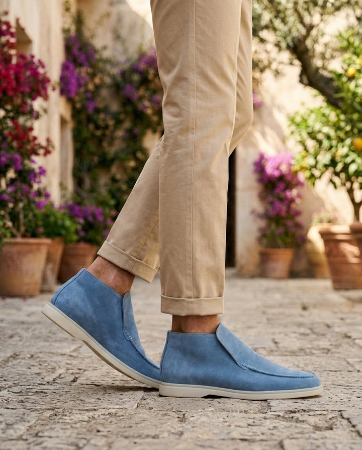 Michael Sydney men's sky blue high-top loafer, front view