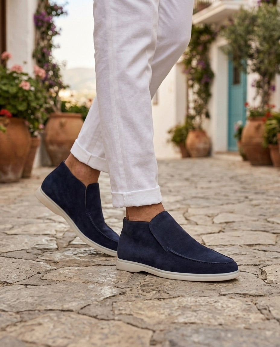 Michael Sydney men's navy high-top loafer, front view