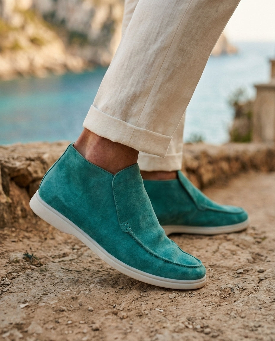 Michael Sydney men's turquoise high-top loafer, front view