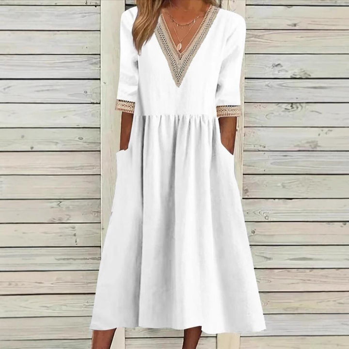 Anne™ | V-Neck Midi Dress with Pockets