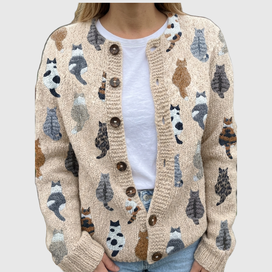 Susan™ | Cardigan with Cat Print