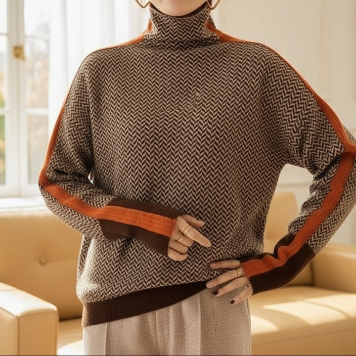Ruth™ | High-Collar Chevron Jumper