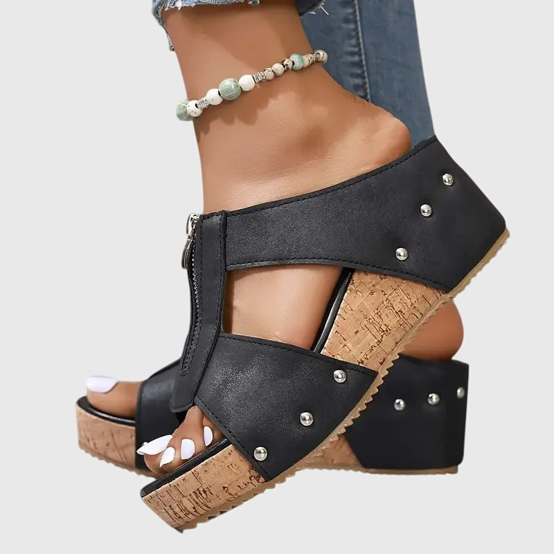 Angela™ | Zip-Front Wedge Mules