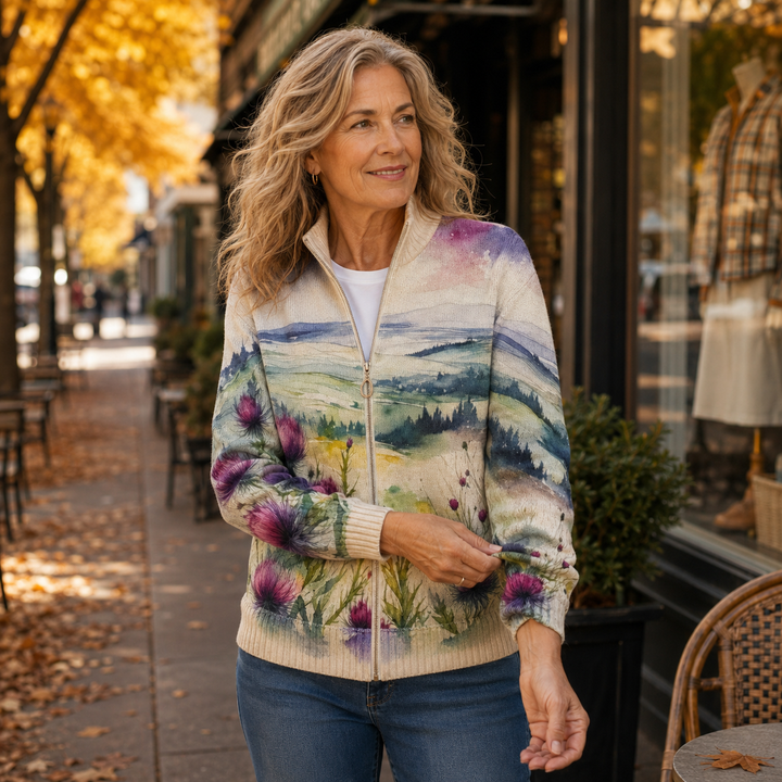 Delores™ | Cardigan with Watercolour Landscape