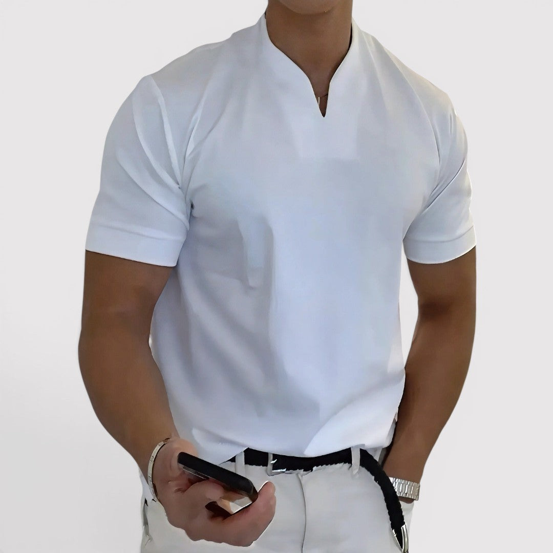Michael Sydney men's key neck shirt, front view