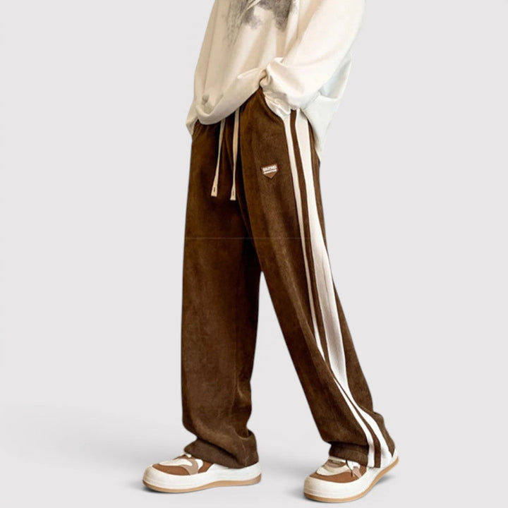 Michael Sydney men's wide-leg pants with side stripes, front view