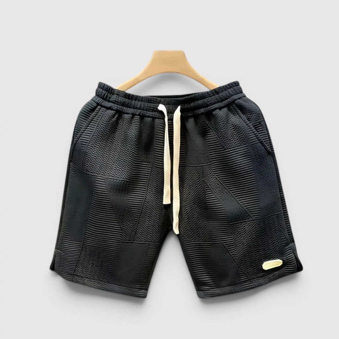 Michael Sydney men's patchwork shorts, front view