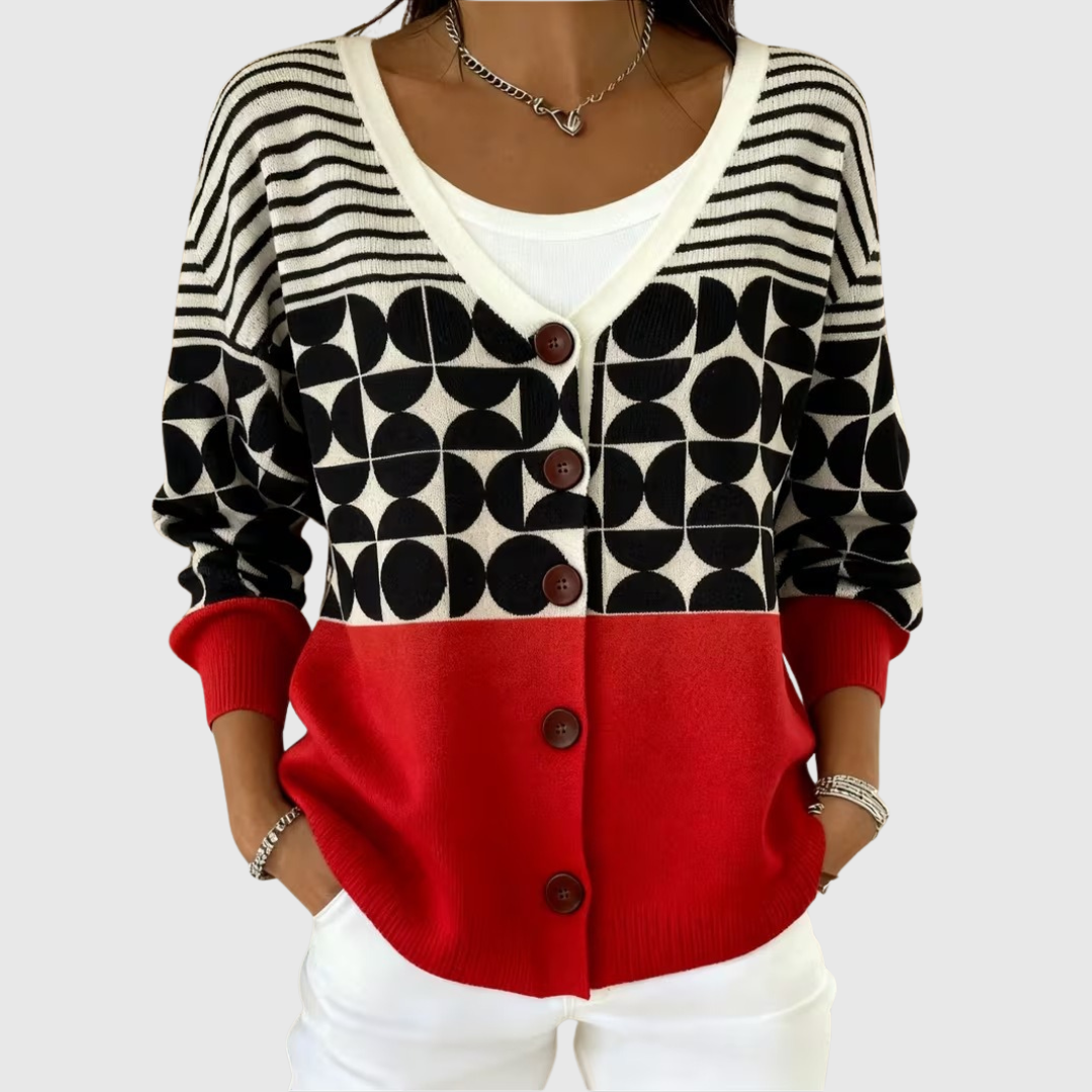 Faye™ | Geometric Colour-Block Cardigan