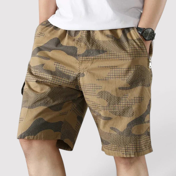 Michael Sydney men's camo cargo shorts, front view