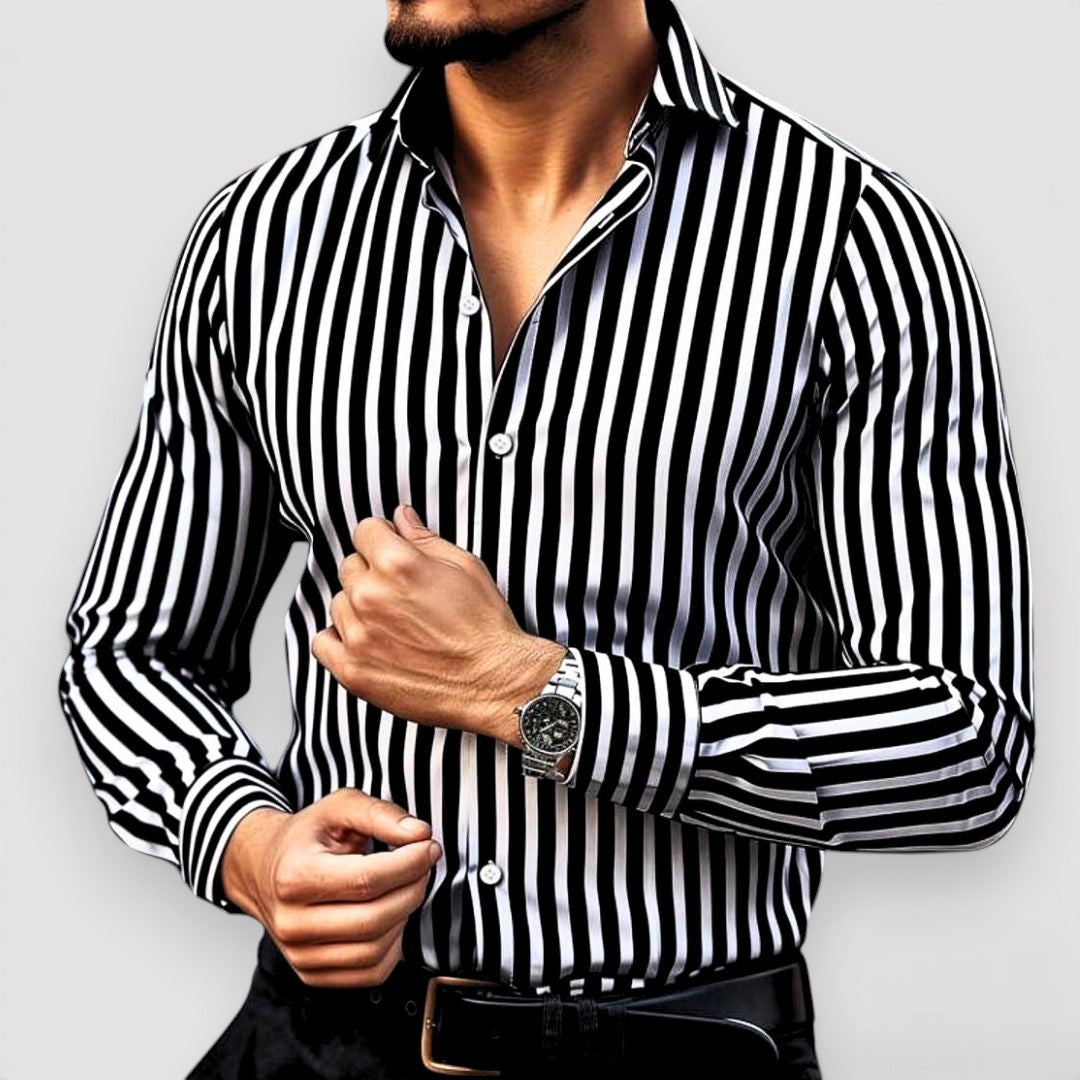 Michael Sydney men's striped long sleeve shirt, front view