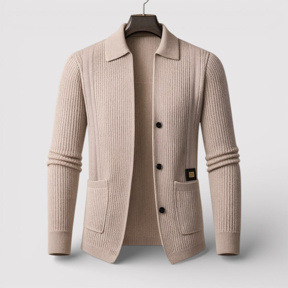 Michael Sydney men's cardigan with collar, front view