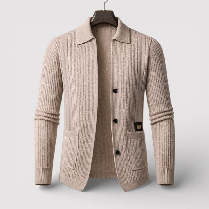 Michael Sydney men's cardigan with collar, front view