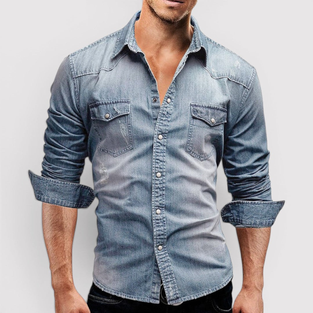 Michael Sydney men's long sleeve shirt with chest pocket, front view