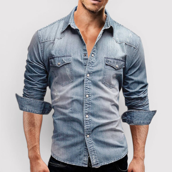 Michael Sydney men's long sleeve shirt with chest pocket, front view