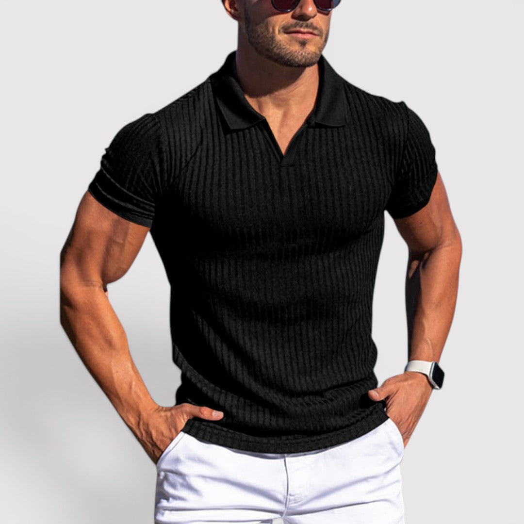 Michael Sydney men's knit polo shirt with ribbed collar, front view
