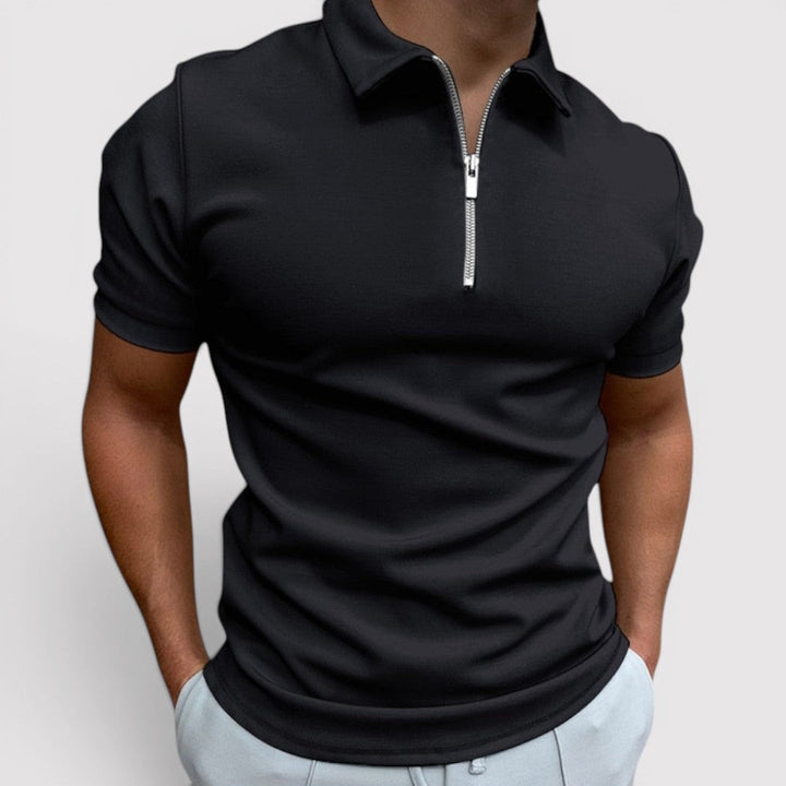 Michael Sydney men's stretch polo shirt with half-zip collar, front view