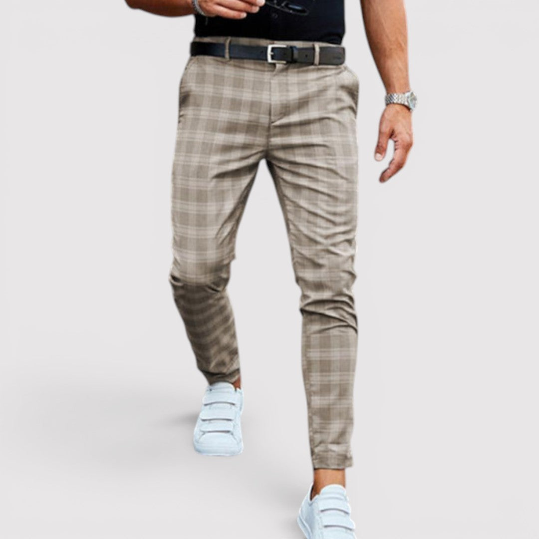 Michael Sydney men's tapered check pants, front view