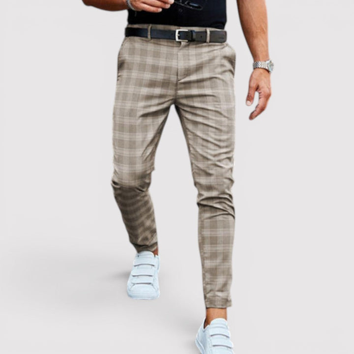 Michael Sydney men's tapered check pants, front view