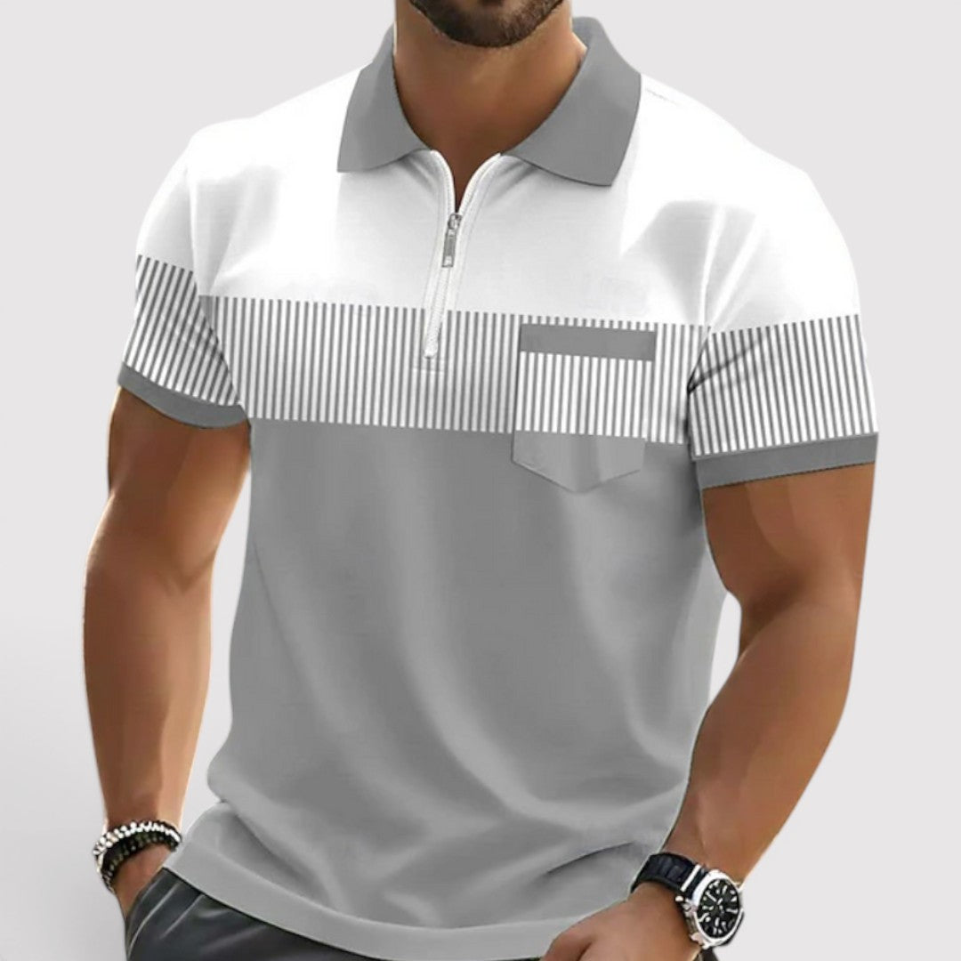 Michael Sydney men's striped polo shirt, front view