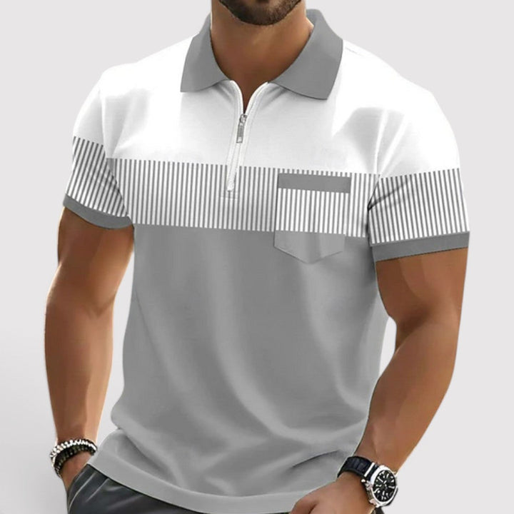Michael Sydney men's striped polo shirt, front view