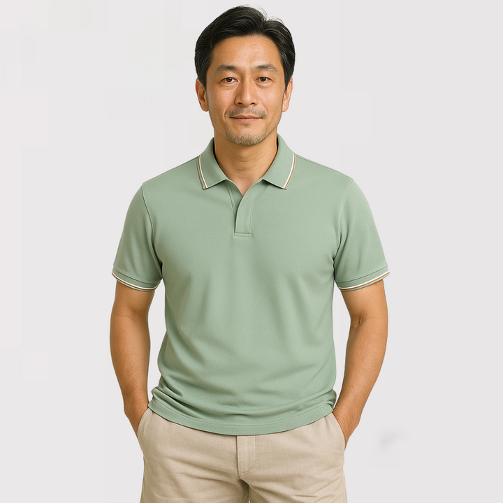 Michael Sydney men's Refined Polo Shirt with Flowing Drape, front view