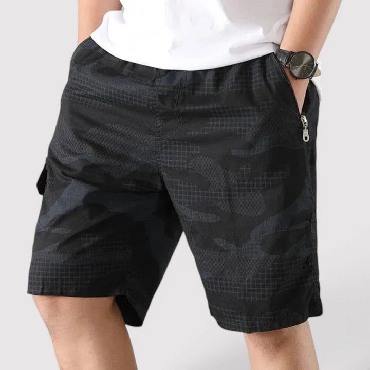 Michael Sydney men's camo cargo shorts, front view
