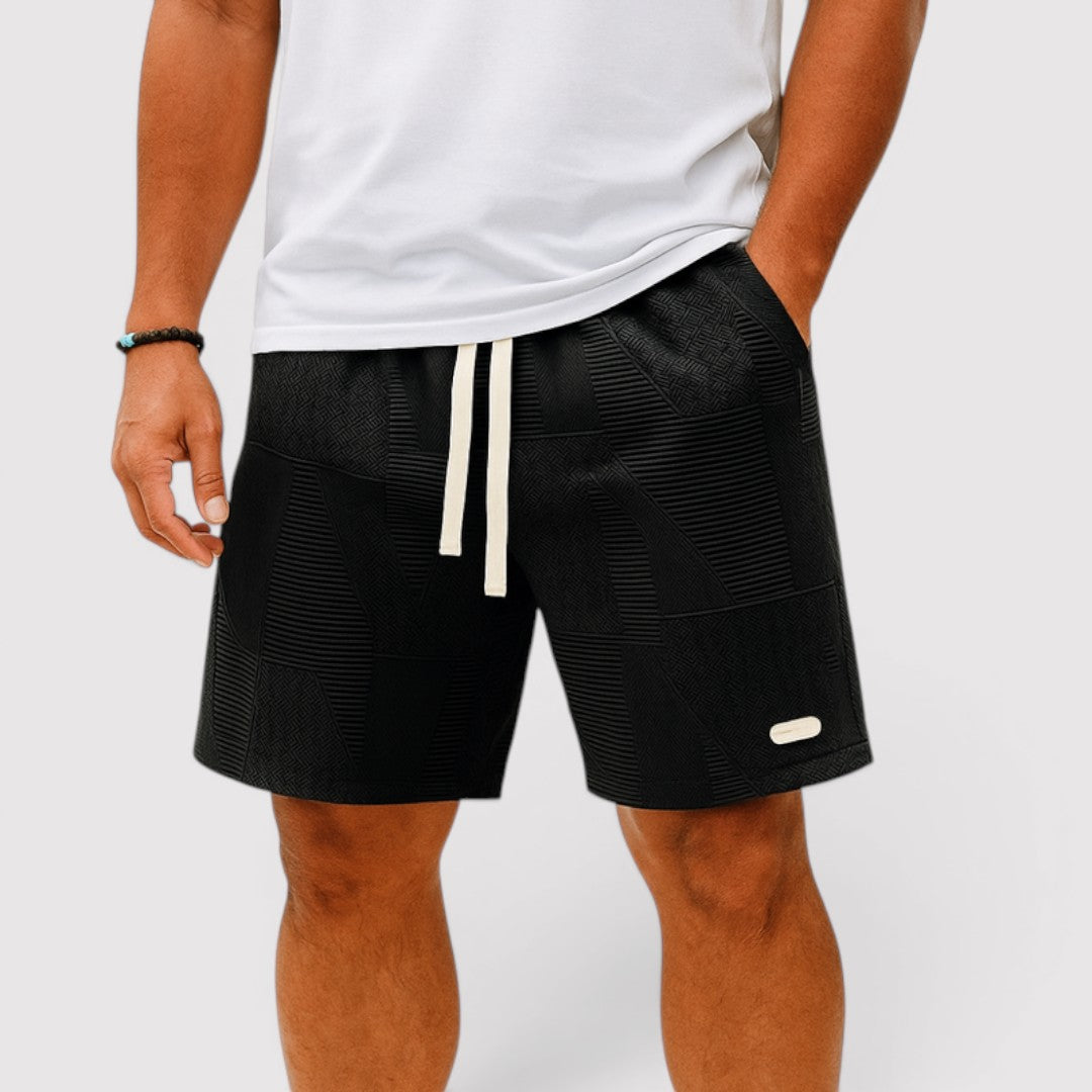 Michael Sydney men's patchwork shorts, front view