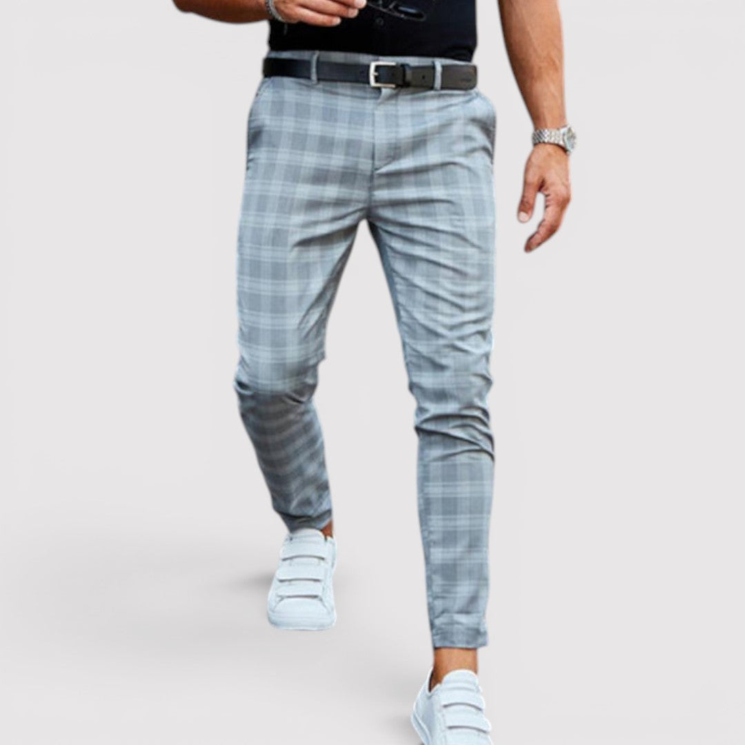 Michael Sydney men's tapered check pants, front view