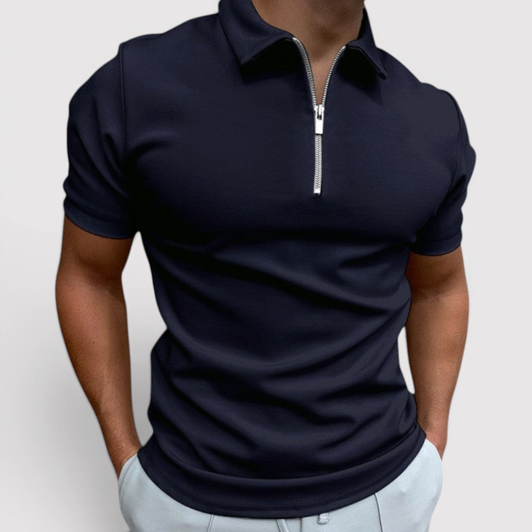 Michael Sydney men's stretch polo shirt with half-zip collar, front view