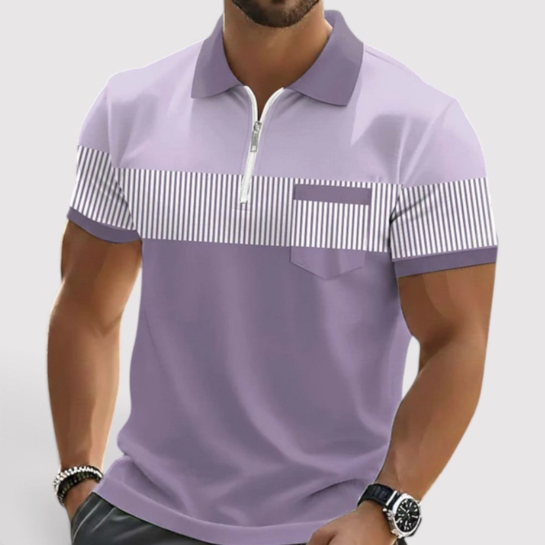 Michael Sydney men's striped polo shirt, front view