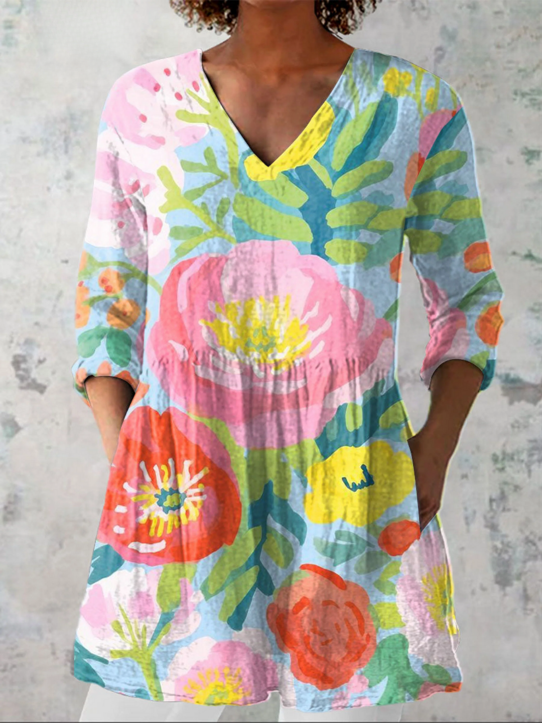 Rhona Pastel Painted Bloom Tunic Blouse