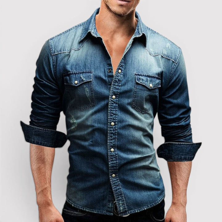 Michael Sydney men's long sleeve shirt with chest pocket, front view