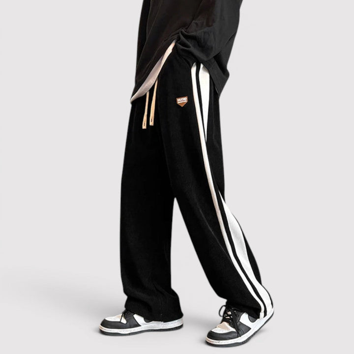 Michael Sydney men's wide-leg pants with side stripes, front view