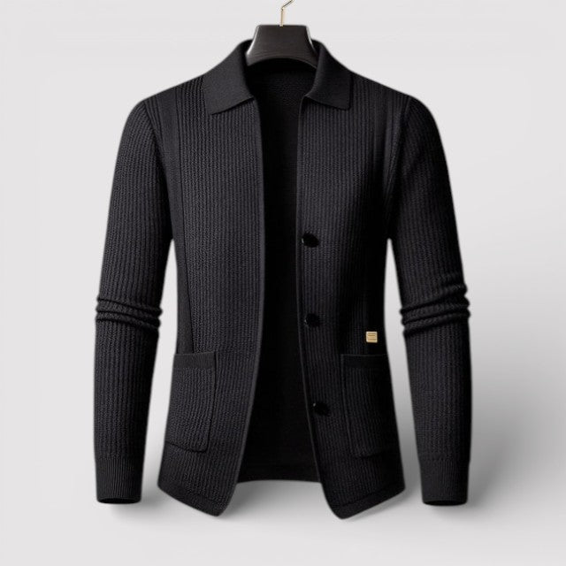 Michael Sydney men's cardigan with collar, front view