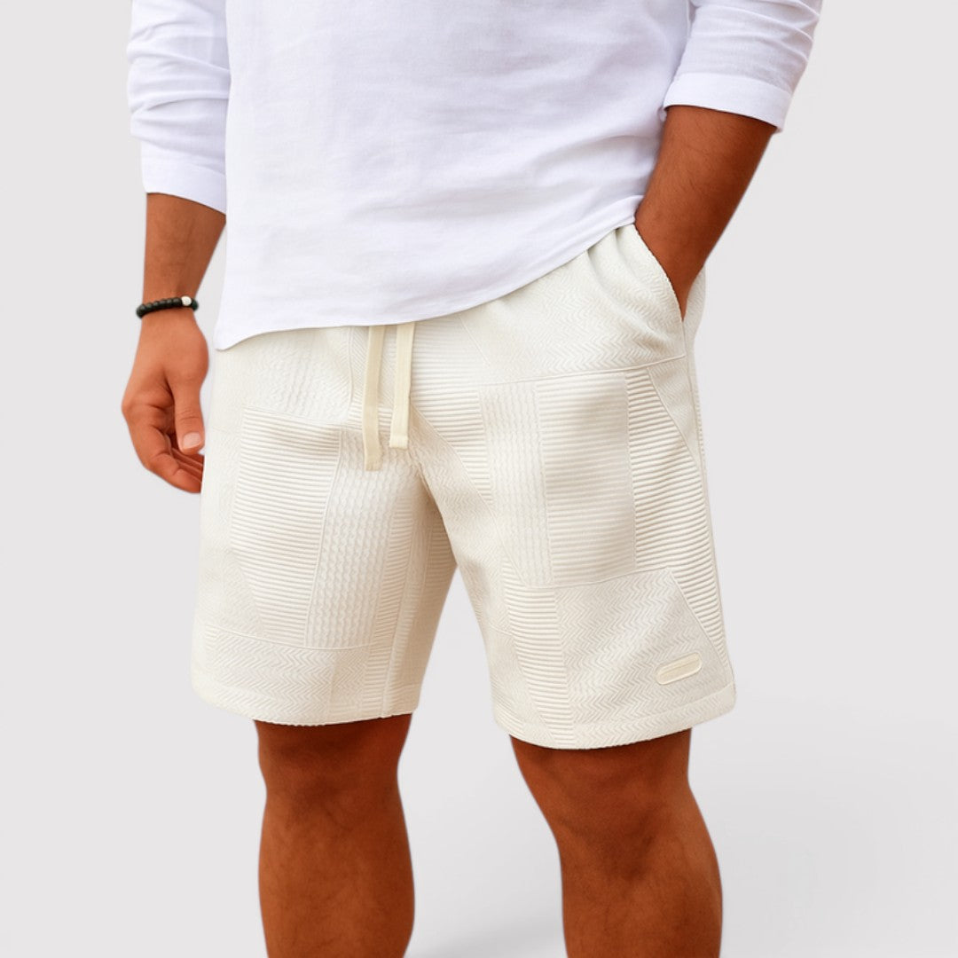 Michael Sydney men's patchwork shorts, front view