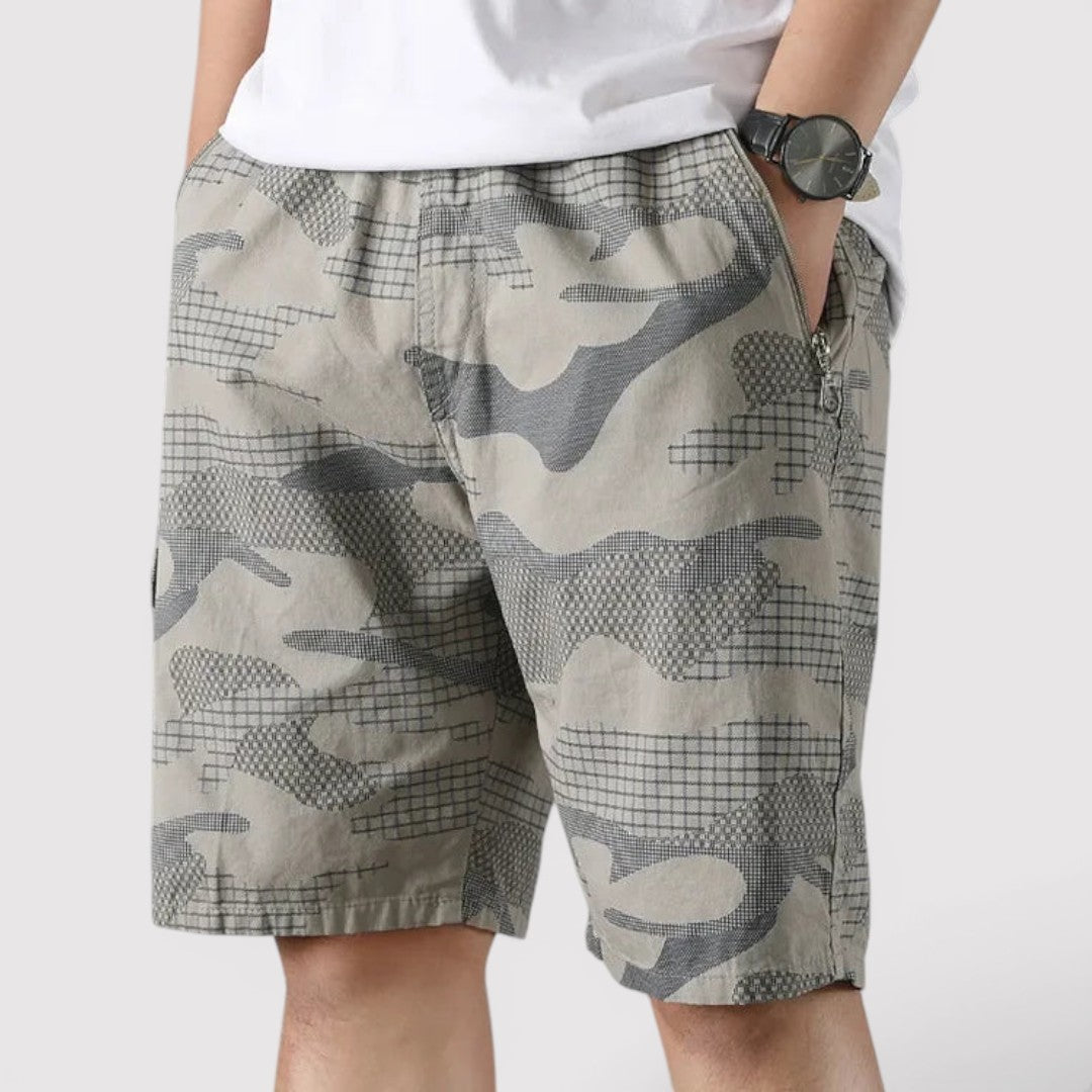 Michael Sydney men's camo cargo shorts, front view