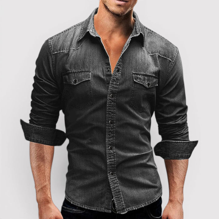 Michael Sydney men's long sleeve shirt with chest pocket, front view