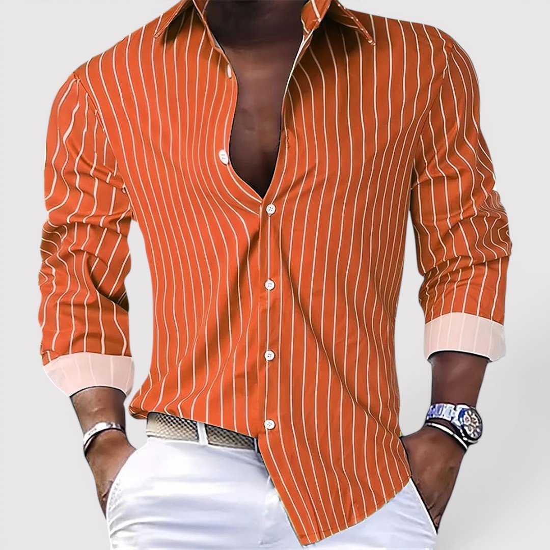 Michael Sydney men's striped shirt, front view