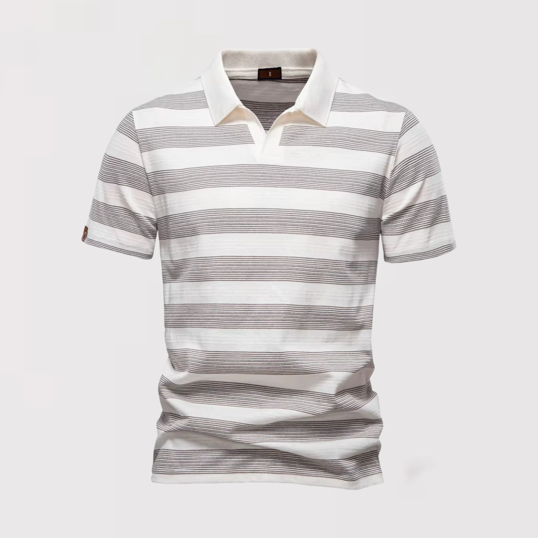 Michael Sydney men's Airy Striped Summer Polo Shirt, front view