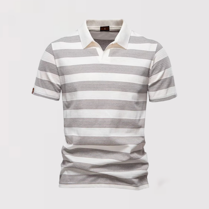 Michael Sydney men's Airy Striped Summer Polo Shirt, front view