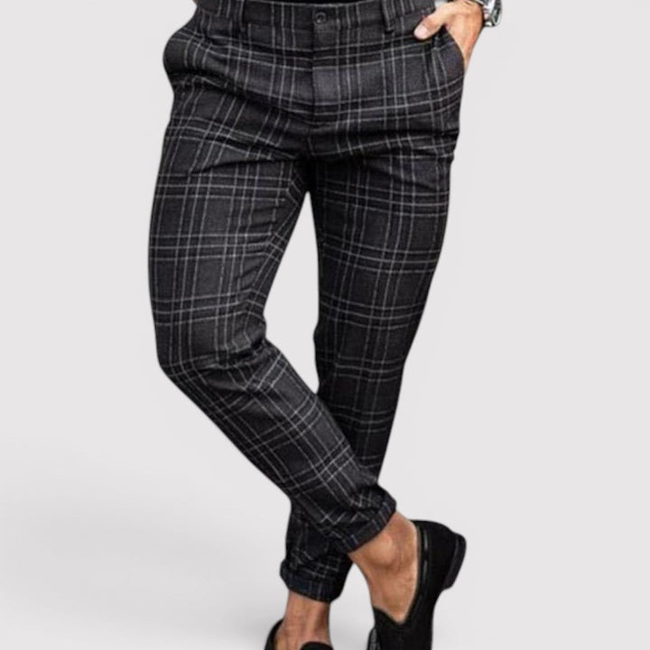 Michael Sydney men's tapered check pants, front view