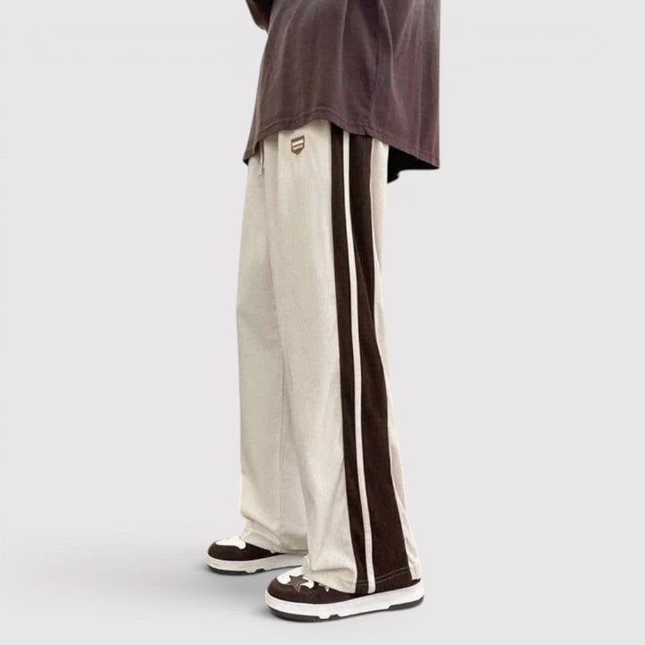 Michael Sydney men's wide-leg pants with side stripes, front view