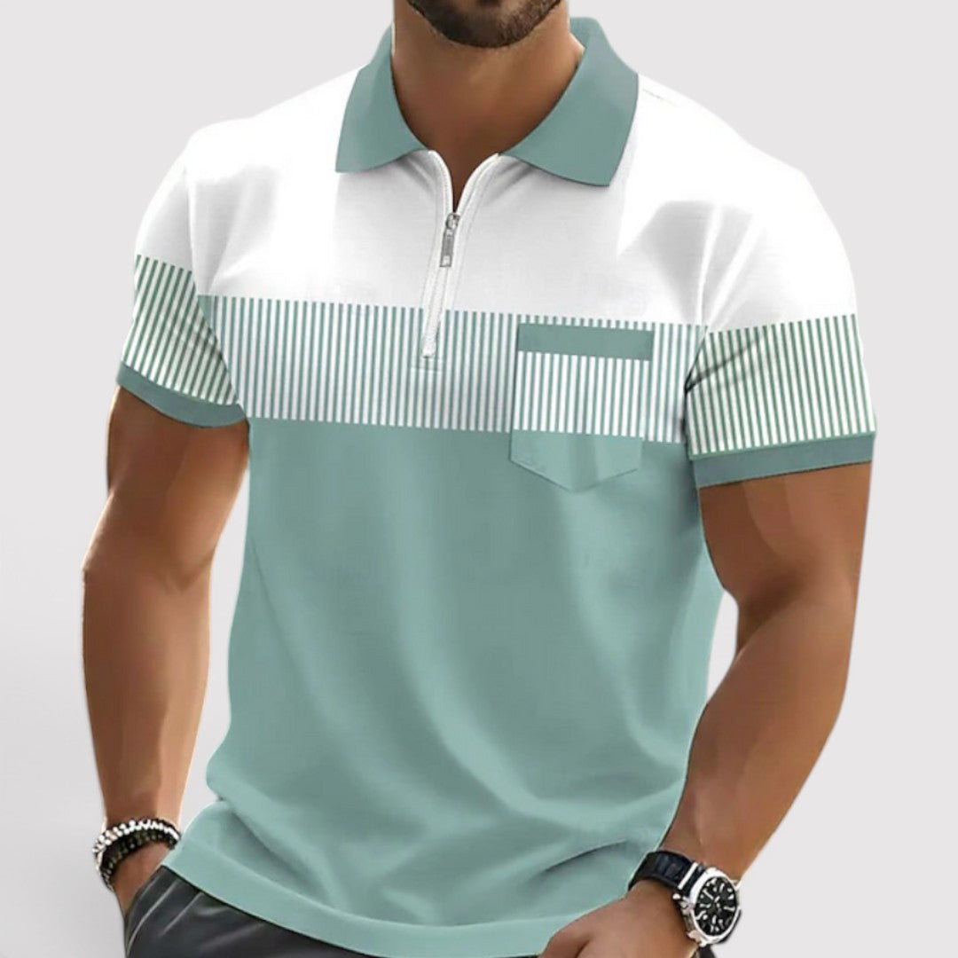 Michael Sydney men's striped polo shirt, front view