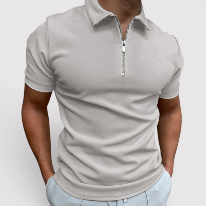 Michael Sydney men's stretch polo shirt with half-zip collar, front view