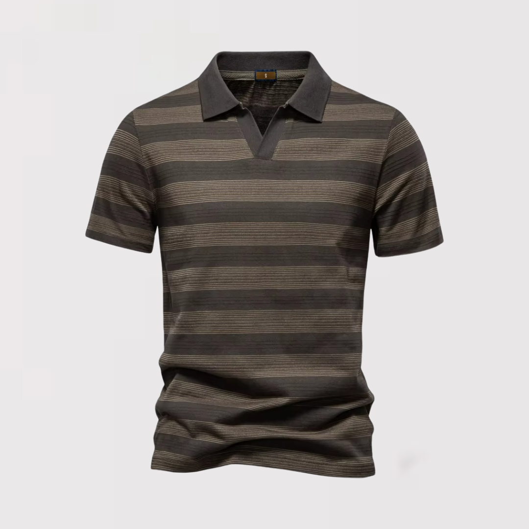 Michael Sydney men's Airy Striped Summer Polo Shirt, front view
