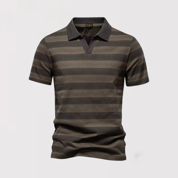Michael Sydney men's Airy Striped Summer Polo Shirt, front view